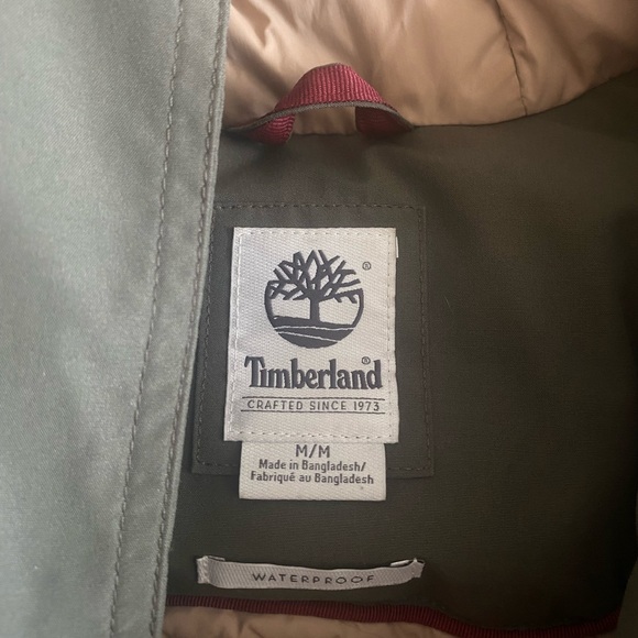 Army Khaki Green Timberland Coat with Detachable Hood and Fur Trim - Picture 5 of 6